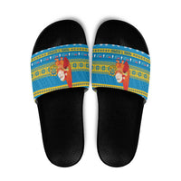 Tuvalu Christmas Slide Sandals Cute Santa Manuia te Kilisimasi LT14 Blue - Polynesian Pride