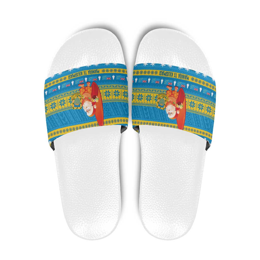 Tuvalu Christmas Slide Sandals Cute Santa Manuia te Kilisimasi LT14 Blue - Polynesian Pride
