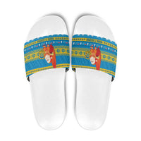 Tuvalu Christmas Slide Sandals Cute Santa Manuia te Kilisimasi LT14 Blue - Polynesian Pride