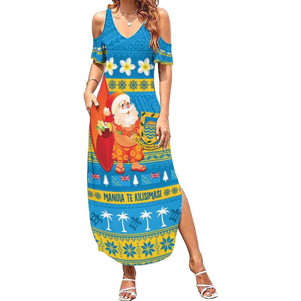 Tuvalu Christmas Summer Maxi Dress Cute Santa Manuia te Kilisimasi LT14 Women Blue - Polynesian Pride