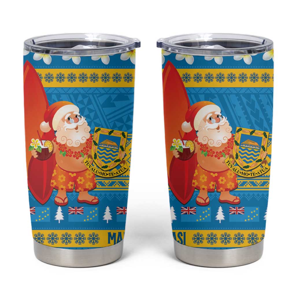 Tuvalu Christmas Tumbler Cup Cute Santa Manuia te Kilisimasi LT14 Blue - Polynesian Pride