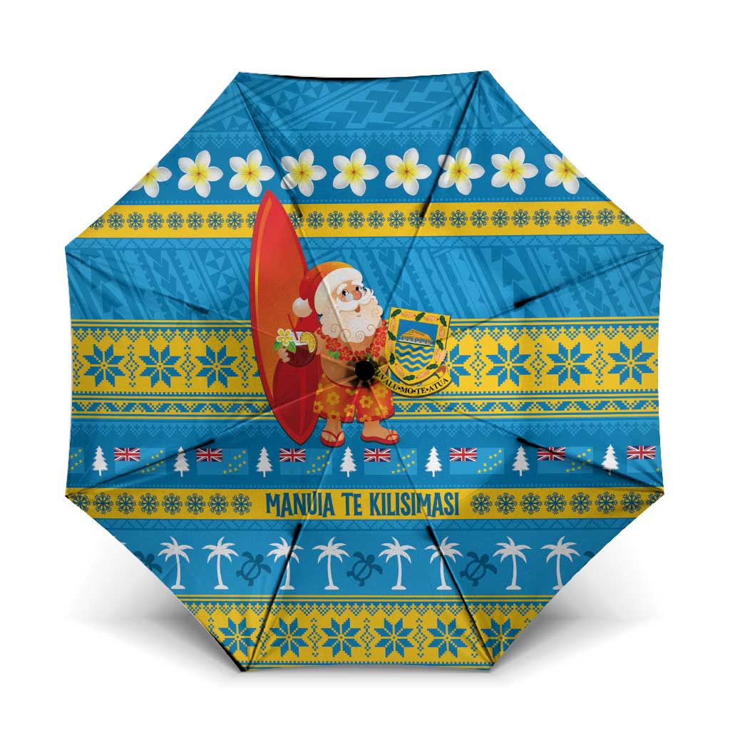 Tuvalu Christmas Umbrella Cute Santa Manuia te Kilisimasi LT14 One Size Folded 11.42 inch Opened Diameter 37.4 inch Blue - Polynesian Pride