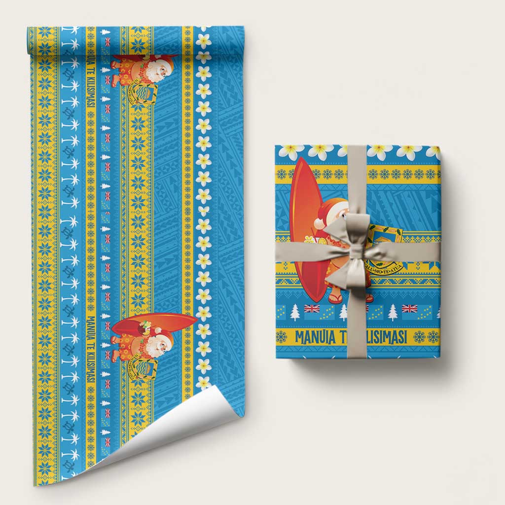 Tuvalu Christmas Wrapping Paper Cute Santa Manuia te Kilisimasi LT14 58" × 23" Blue - Polynesian Pride
