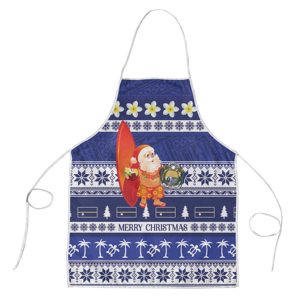 Nauru Christmas Apron Cute Santa Coat Of Arms Merry Xmas LT14 Navy Blue - Polynesian Pride
