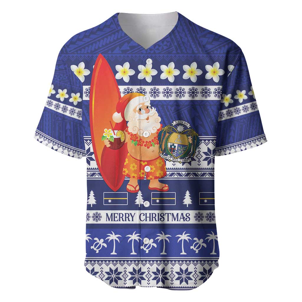 Nauru Christmas Baseball Jersey Cute Santa Coat Of Arms Merry Xmas LT14 Navy Blue - Polynesian Pride