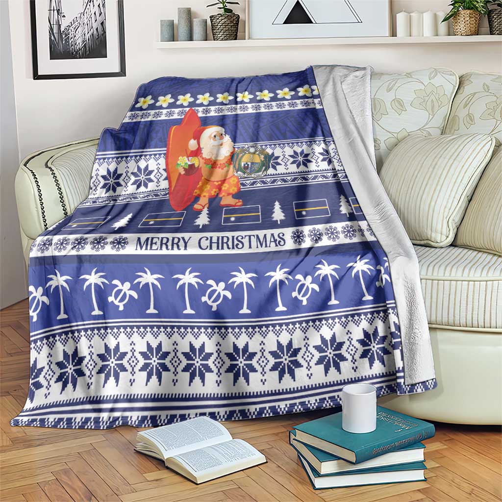 Nauru Christmas Blanket Cute Santa Coat Of Arms Merry Xmas LT14 Navy Blue - Polynesian Pride
