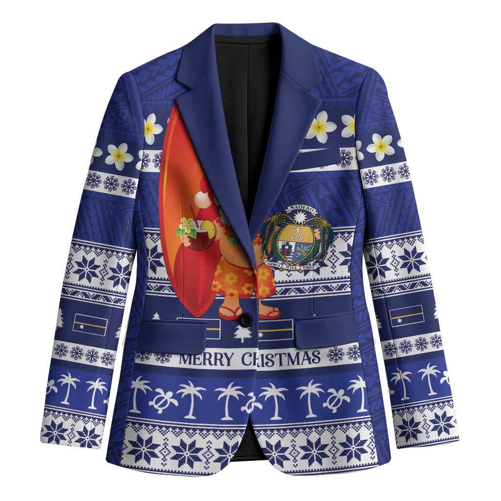 Nauru Christmas Blazer Cute Santa Coat Of Arms Merry Xmas LT14 Unisex Navy Blue - Polynesian Pride