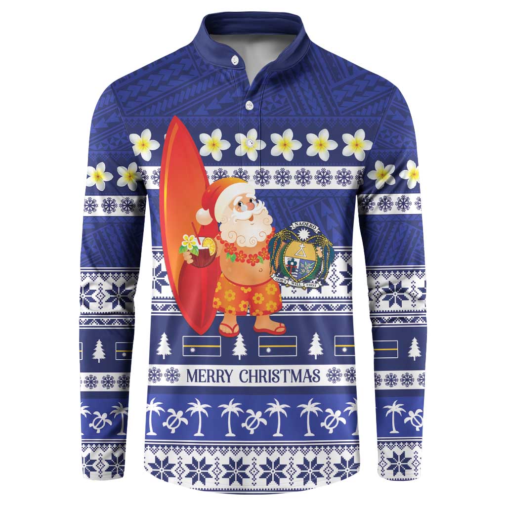 Nauru Christmas Button Sweatshirt Cute Santa Coat Of Arms Merry Xmas LT14 Navy Blue - Polynesian Pride