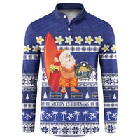 Nauru Christmas Button Sweatshirt Cute Santa Coat Of Arms Merry Xmas LT14 Navy Blue - Polynesian Pride