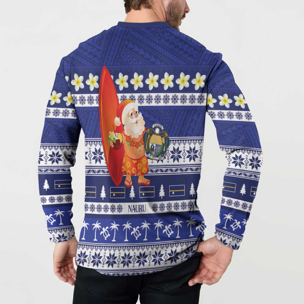 Nauru Christmas Button Sweatshirt Cute Santa Coat Of Arms Merry Xmas LT14 - Polynesian Pride