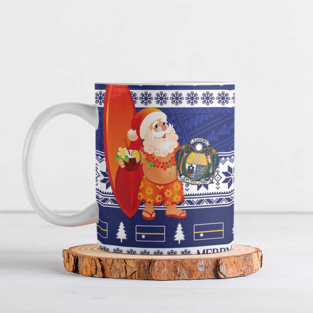 Nauru Christmas Ceramic Mug Cute Santa Coat Of Arms Merry Xmas LT14 Navy Blue - Polynesian Pride