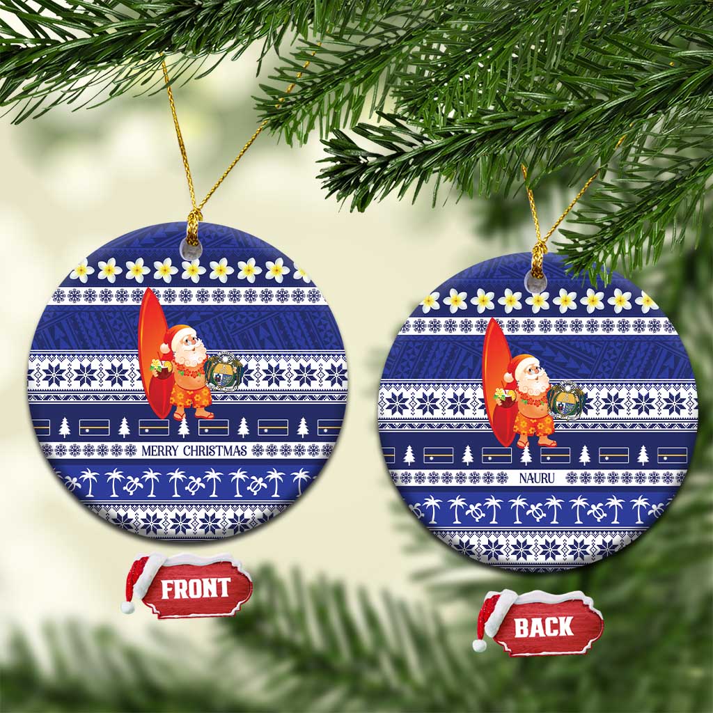 Nauru Christmas Ceramic Ornament Cute Santa Coat Of Arms Merry Xmas LT14 Circle Navy Blue - Polynesian Pride