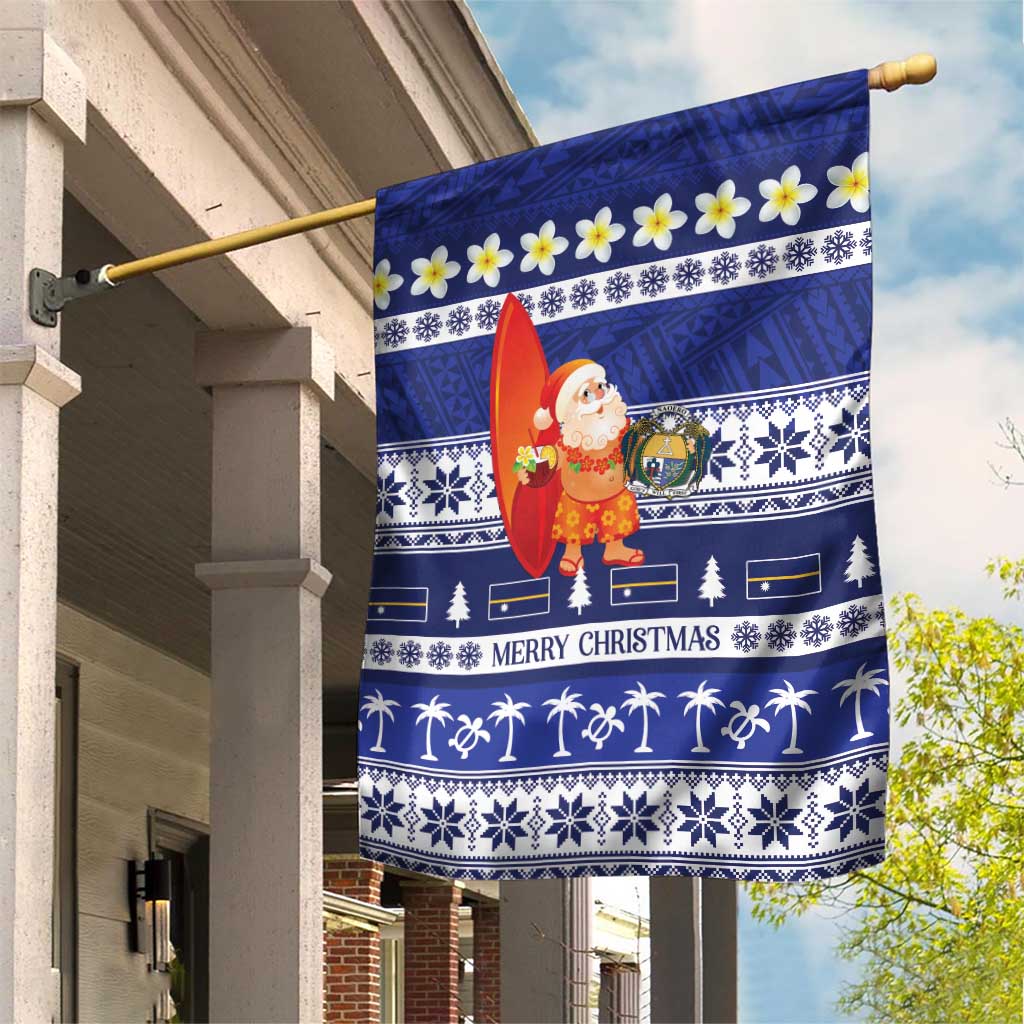 Nauru Christmas Garden Flag Cute Santa Coat Of Arms Merry Xmas LT14 House Flag Navy Blue - Polynesian Pride