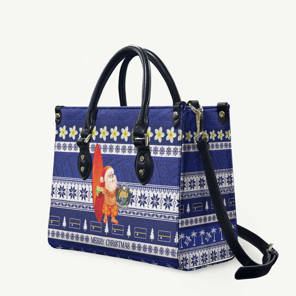 Nauru Christmas Leather Bag Cute Santa Coat Of Arms Merry Xmas LT14 Navy Blue - Polynesian Pride