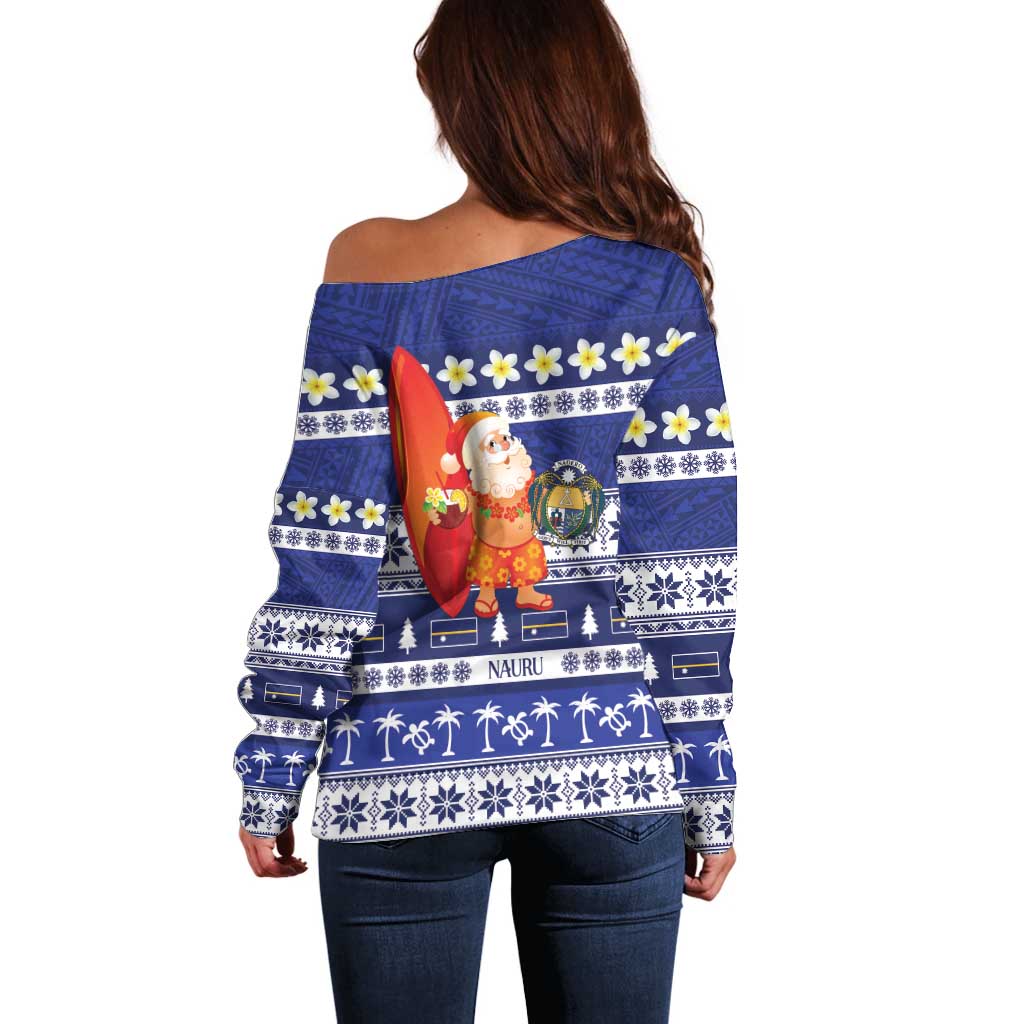 Nauru Christmas Off Shoulder Sweater Cute Santa Coat Of Arms Merry Xmas LT14 - Polynesian Pride