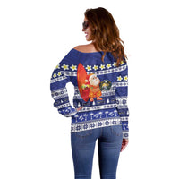 Nauru Christmas Off Shoulder Sweater Cute Santa Coat Of Arms Merry Xmas LT14 - Polynesian Pride