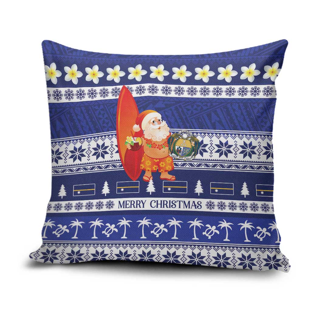 Nauru Christmas Pillow Cover Cute Santa Coat Of Arms Merry Xmas LT14 Navy Blue - Polynesian Pride