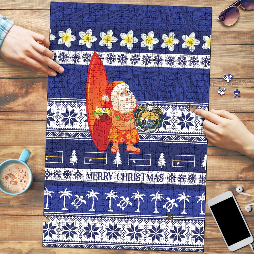 Nauru Christmas Puzzle Cute Santa Coat Of Arms Merry Xmas LT14 Navy Blue - Polynesian Pride