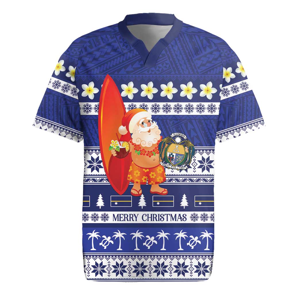 Nauru Christmas Rugby Jersey Cute Santa Coat Of Arms Merry Xmas LT14 Navy Blue - Polynesian Pride