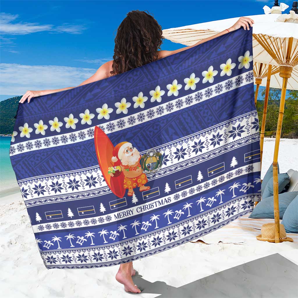 Nauru Christmas Sarong Cute Santa Coat Of Arms Merry Xmas LT14 One Size 44 x 66 inches Navy Blue - Polynesian Pride