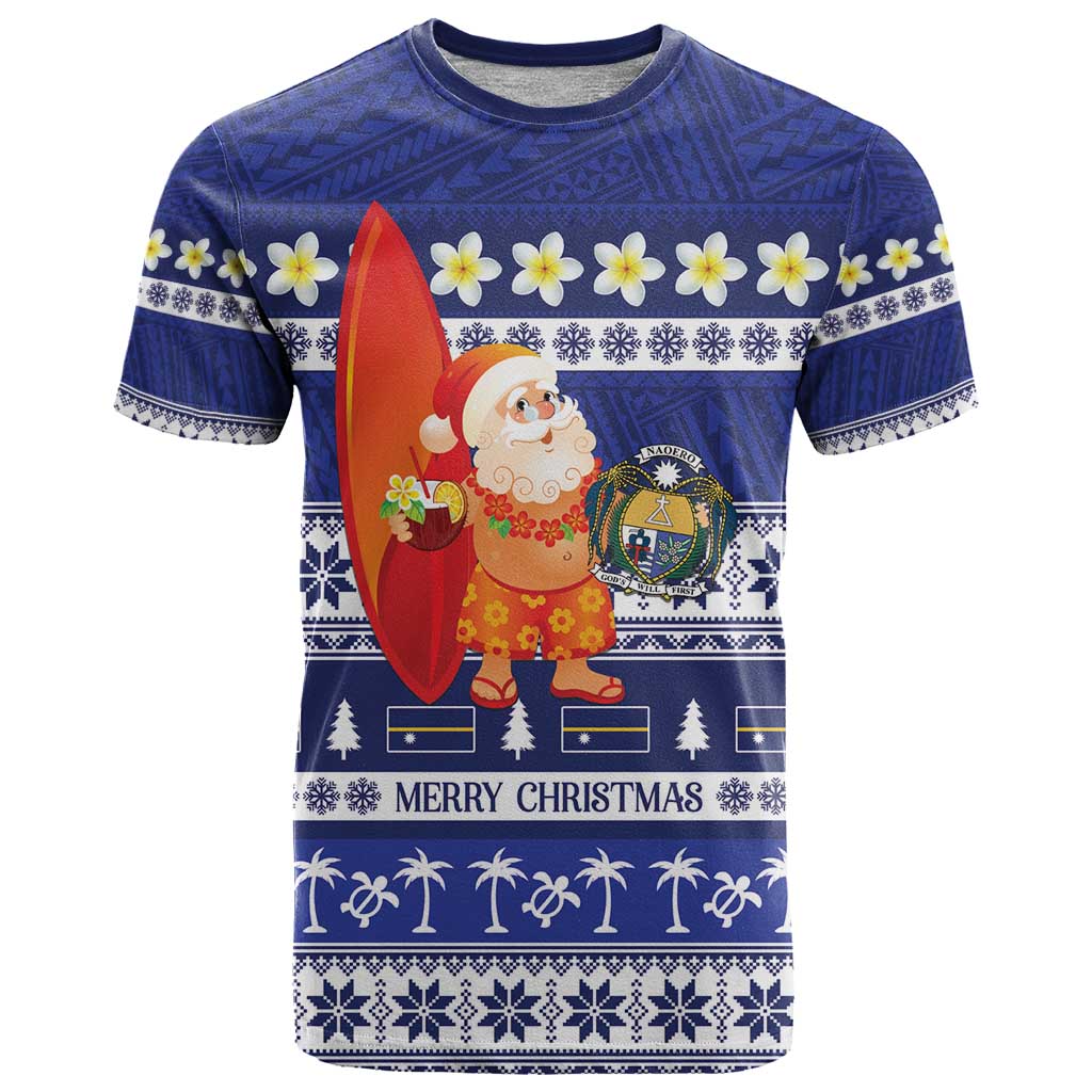 Nauru Christmas T Shirt Cute Santa Coat Of Arms Merry Xmas LT14 Navy Blue - Polynesian Pride