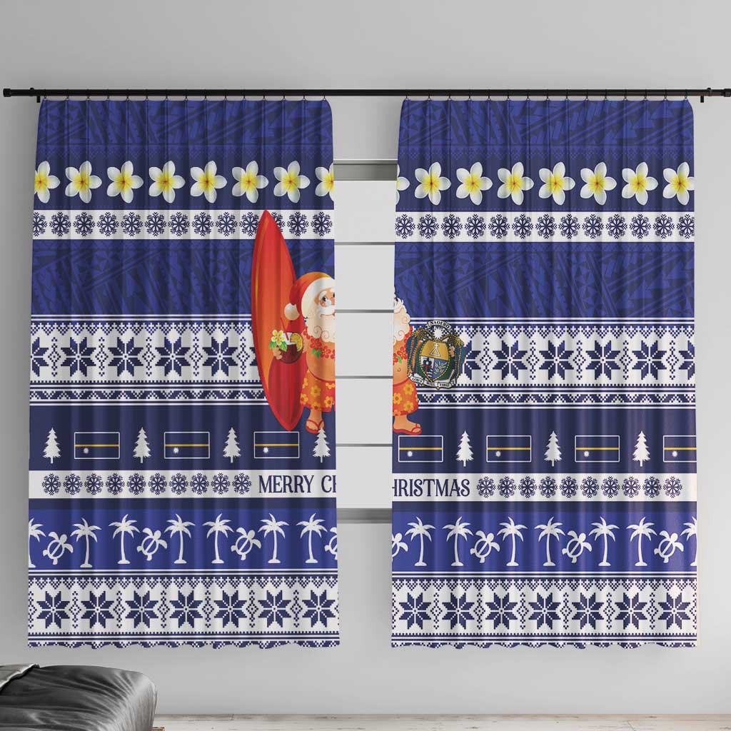 Nauru Christmas Window Curtain Cute Santa Coat Of Arms Merry Xmas LT14 With Hooks Navy Blue - Polynesian Pride