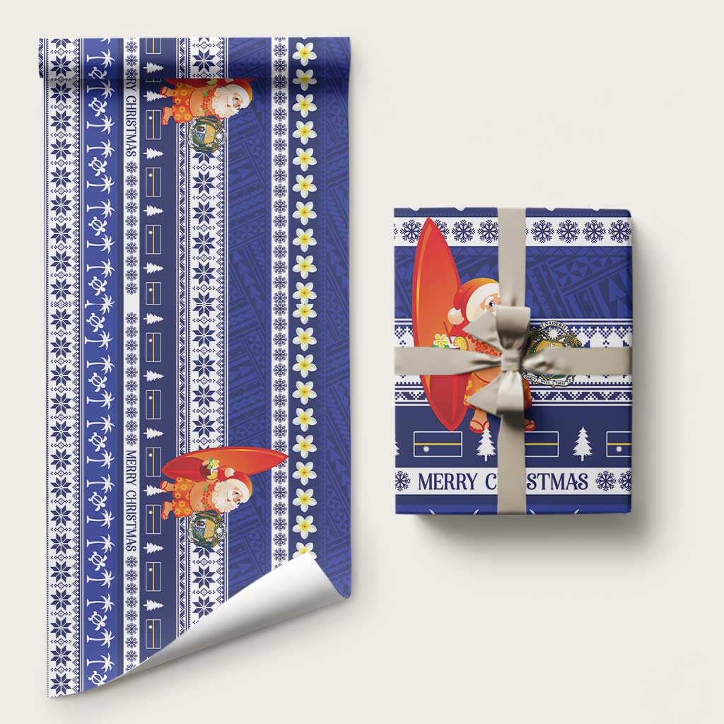 Nauru Christmas Wrapping Paper Cute Santa Coat Of Arms Merry Xmas LT14 58" × 23" Navy Blue - Polynesian Pride