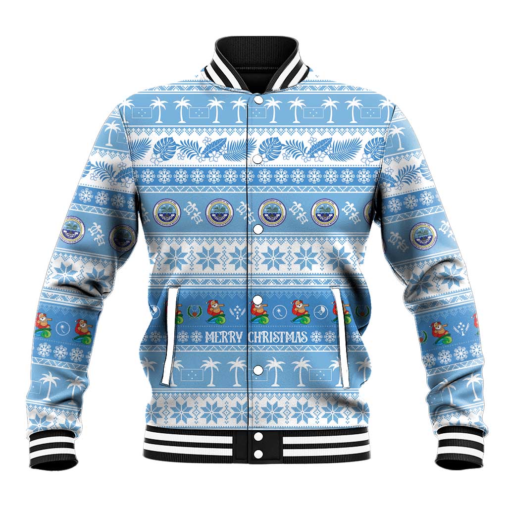 FSM Christmas Baseball Jacket Merry Xmas Federated States of Micronesia LT14 Unisex Blue - Polynesian Pride