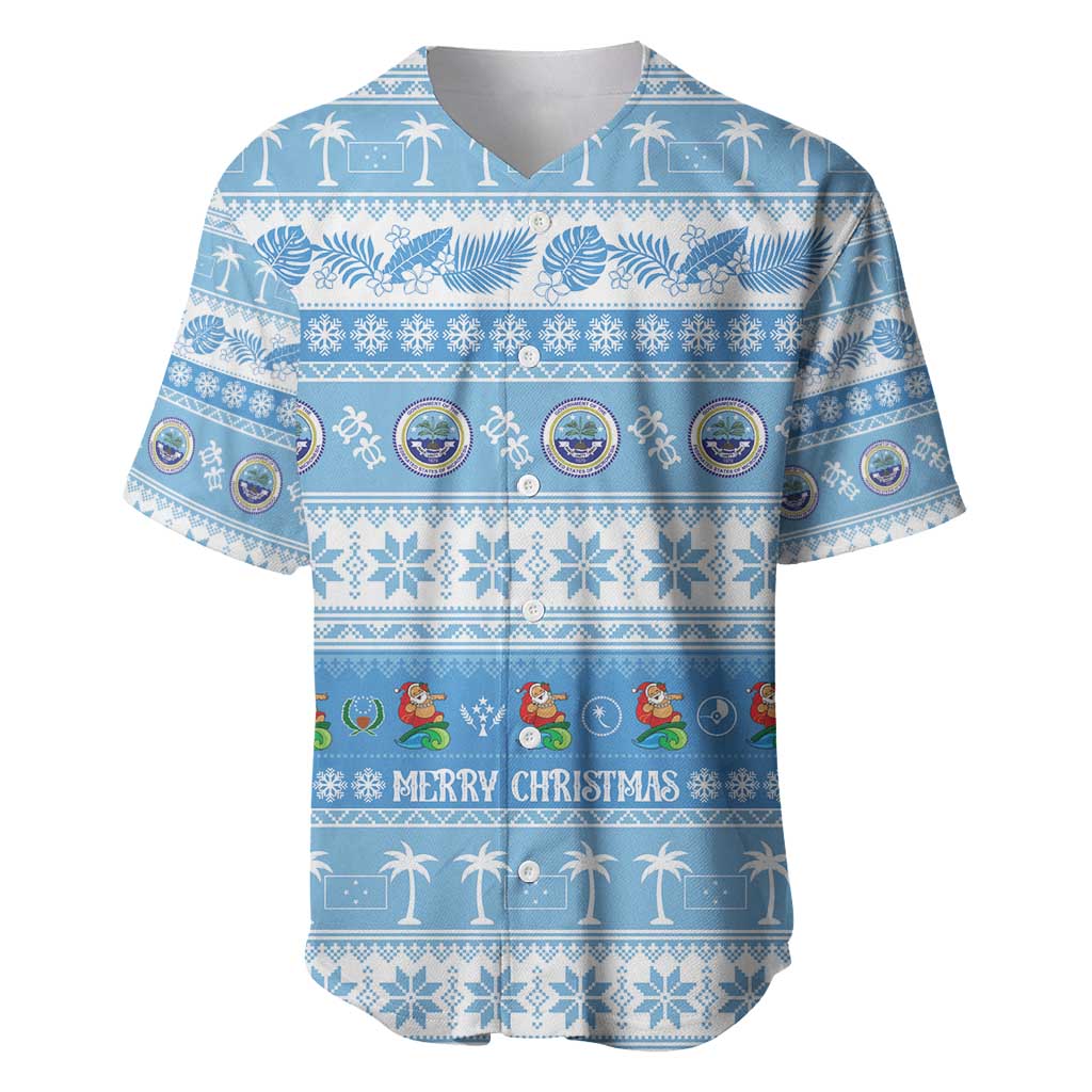 FSM Christmas Baseball Jersey Merry Xmas Federated States of Micronesia LT14 Blue - Polynesian Pride