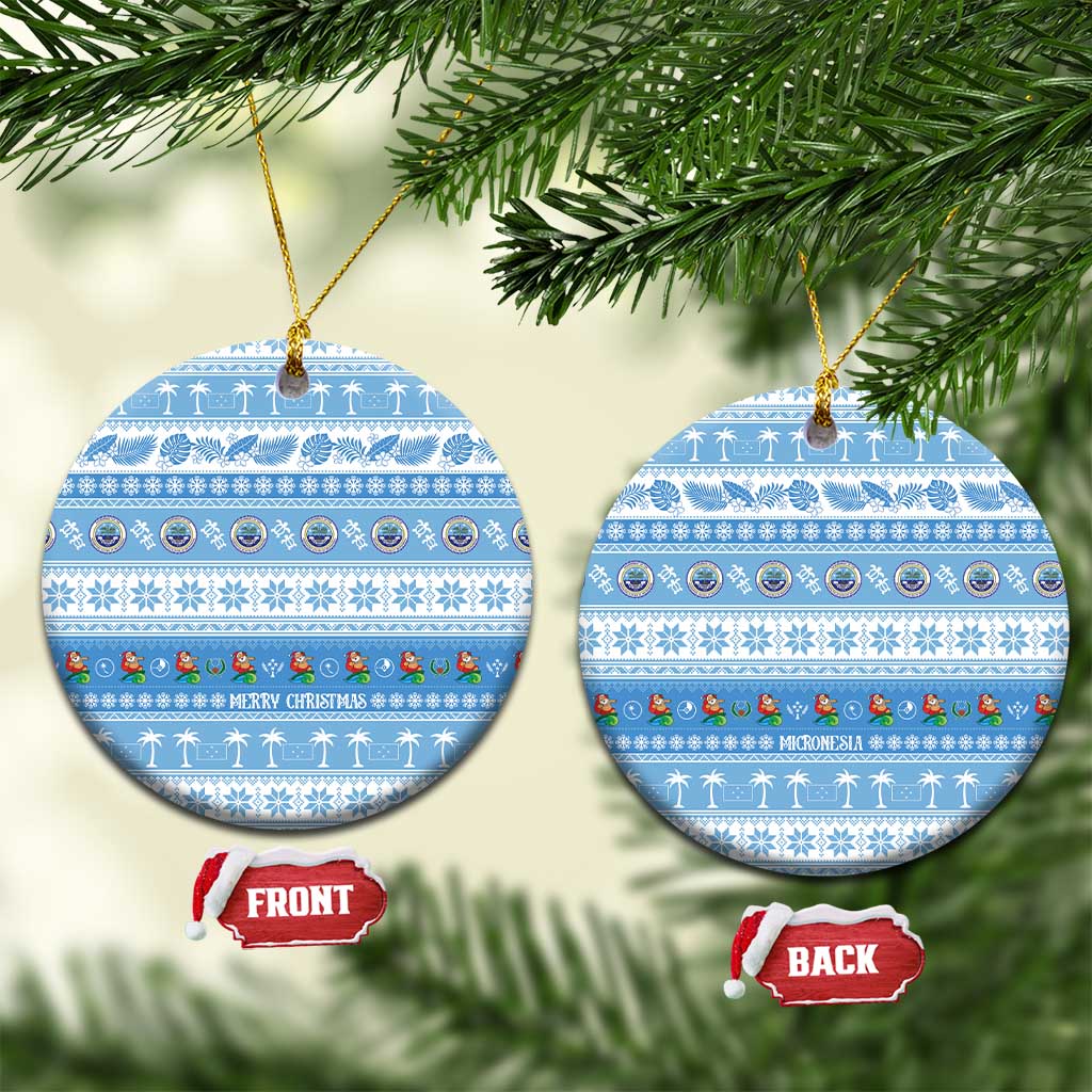 FSM Christmas Ceramic Ornament Merry Xmas Federated States of Micronesia LT14 Circle Blue - Polynesian Pride