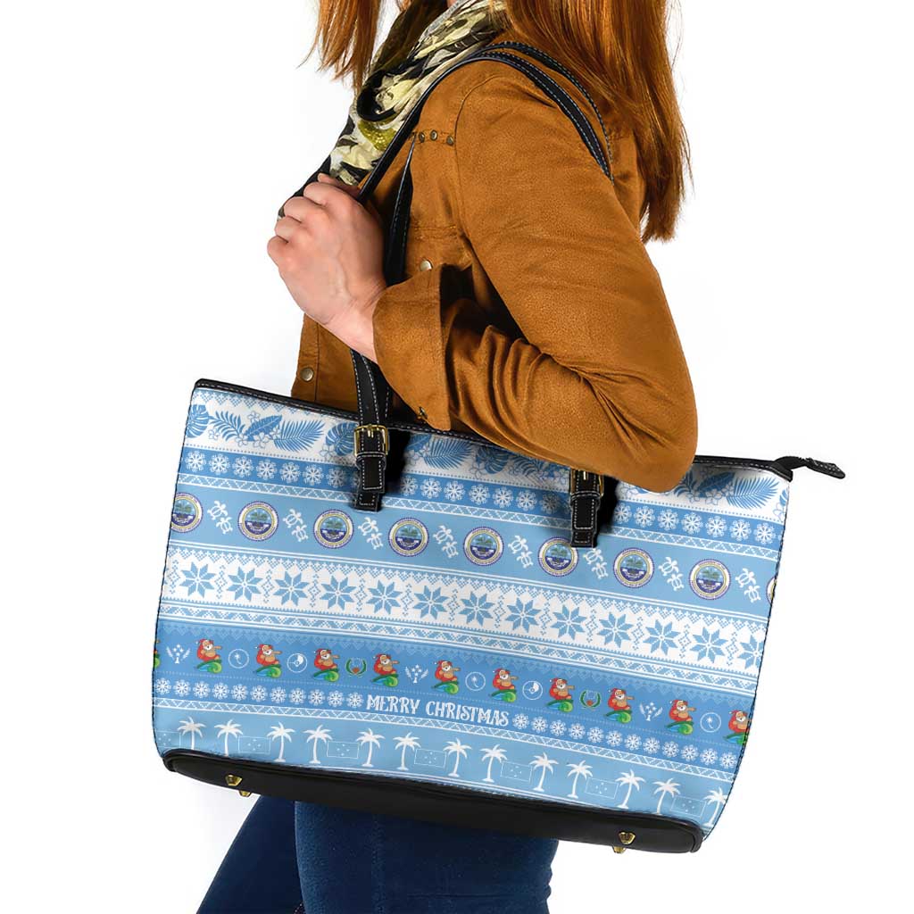 FSM Christmas Leather Tote Bag Merry Xmas Federated States of Micronesia LT14 Blue - Polynesian Pride