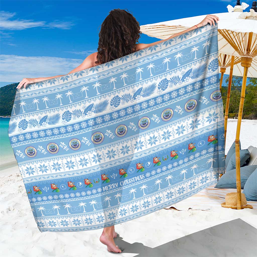 FSM Christmas Sarong Merry Xmas Federated States of Micronesia LT14 One Size 44 x 66 inches Blue - Polynesian Pride