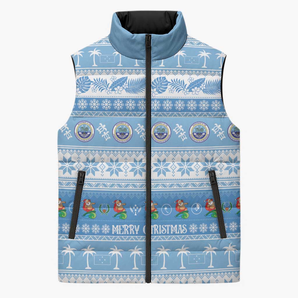 FSM Christmas Sleeveless Puffer Jacket Merry Xmas Federated States of Micronesia LT14 Unisex Blue - Polynesian Pride