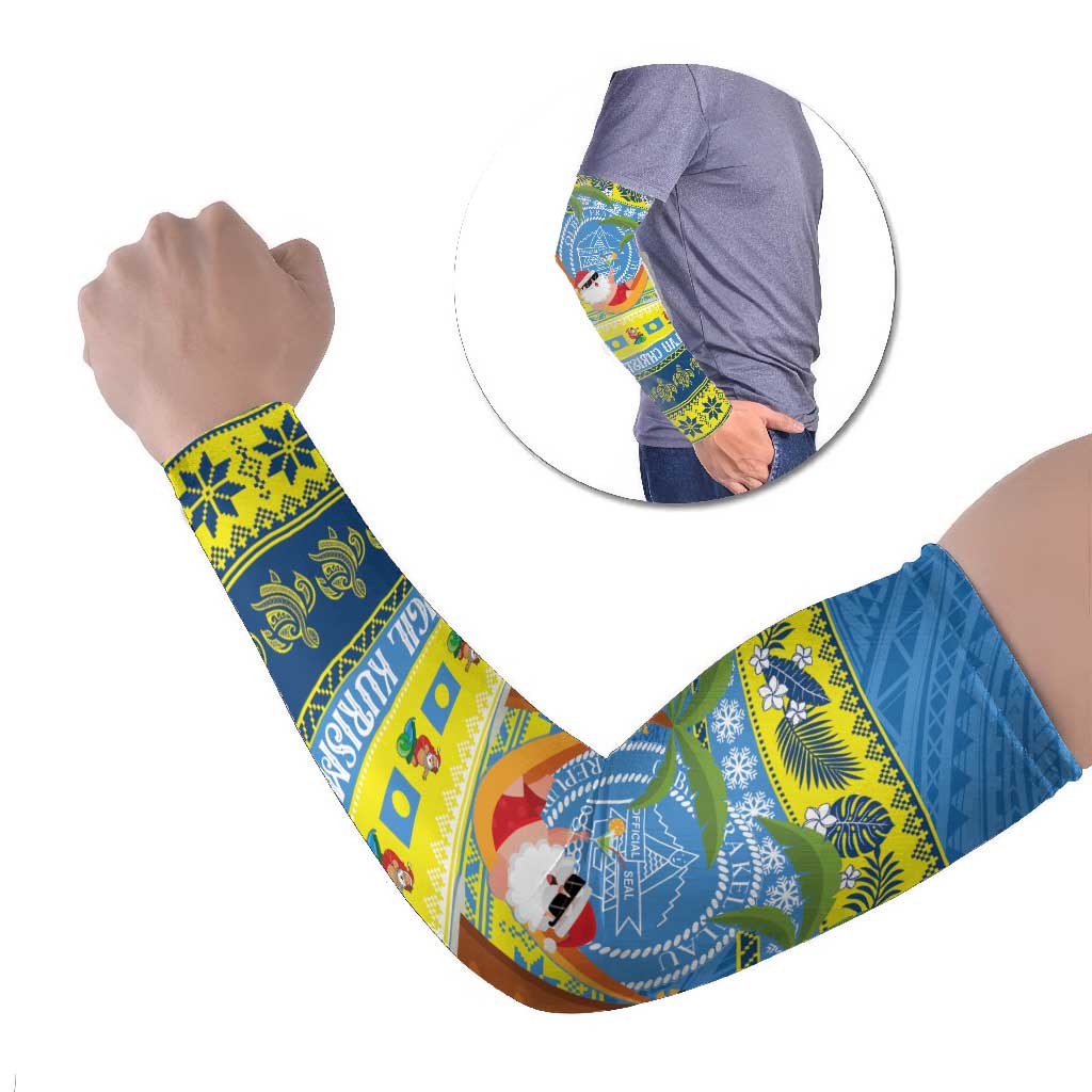 Palau Christmas Arm Sleeves Chilling Santa Ungil Kurismas LT14 Set of 2 Yellow - Polynesian Pride