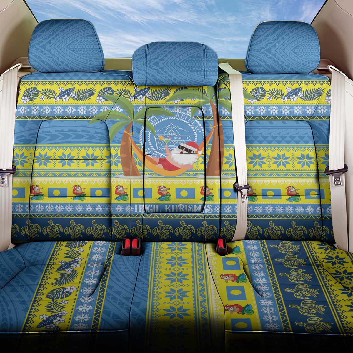 Palau Christmas Back Car Seat Cover Chilling Santa Ungil Kurismas LT14 One Size Yellow - Polynesian Pride