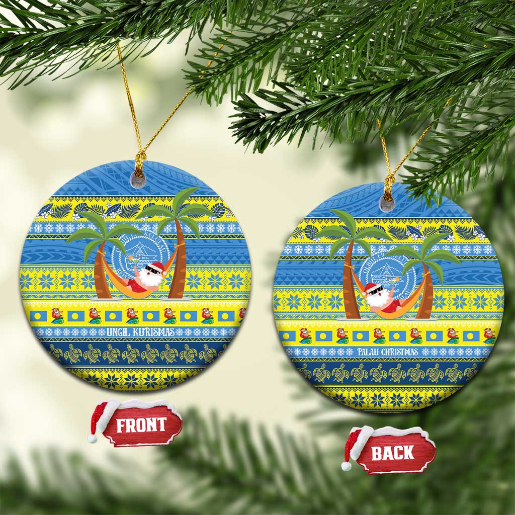 Palau Christmas Ceramic Ornament Chilling Santa Ungil Kurismas LT14 Circle Yellow - Polynesian Pride