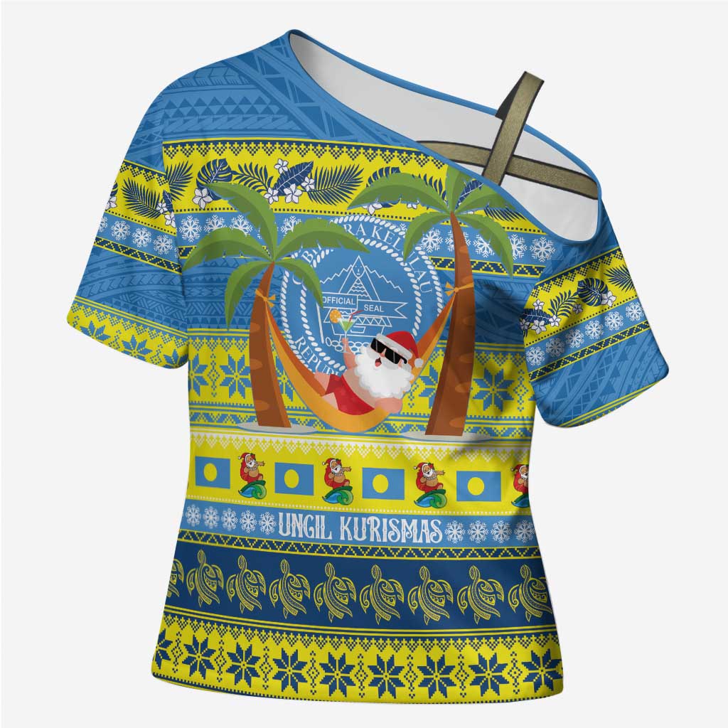 Palau Christmas Cross Shoulder Shirt Chilling Santa Ungil Kurismas LT14 Female Yellow - Polynesian Pride