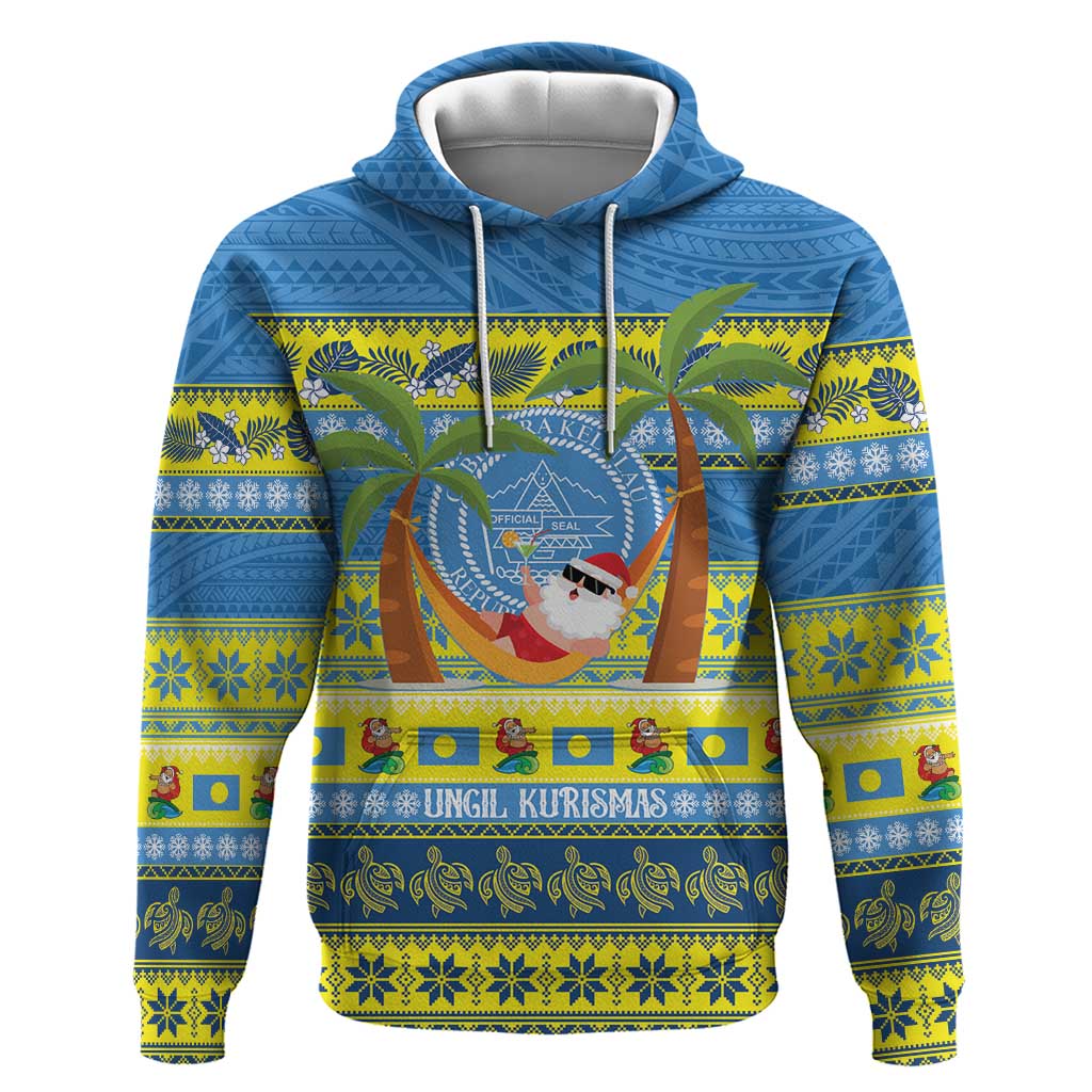 Palau Christmas Hoodie Chilling Santa Ungil Kurismas LT14 Pullover Hoodie Yellow - Polynesian Pride
