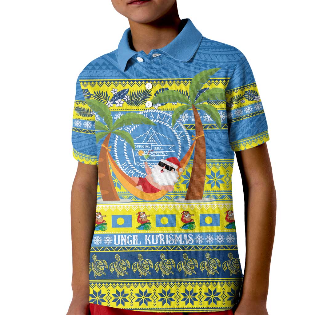 Palau Christmas Kid Polo Shirt Chilling Santa Ungil Kurismas LT14 Kid Yellow - Polynesian Pride