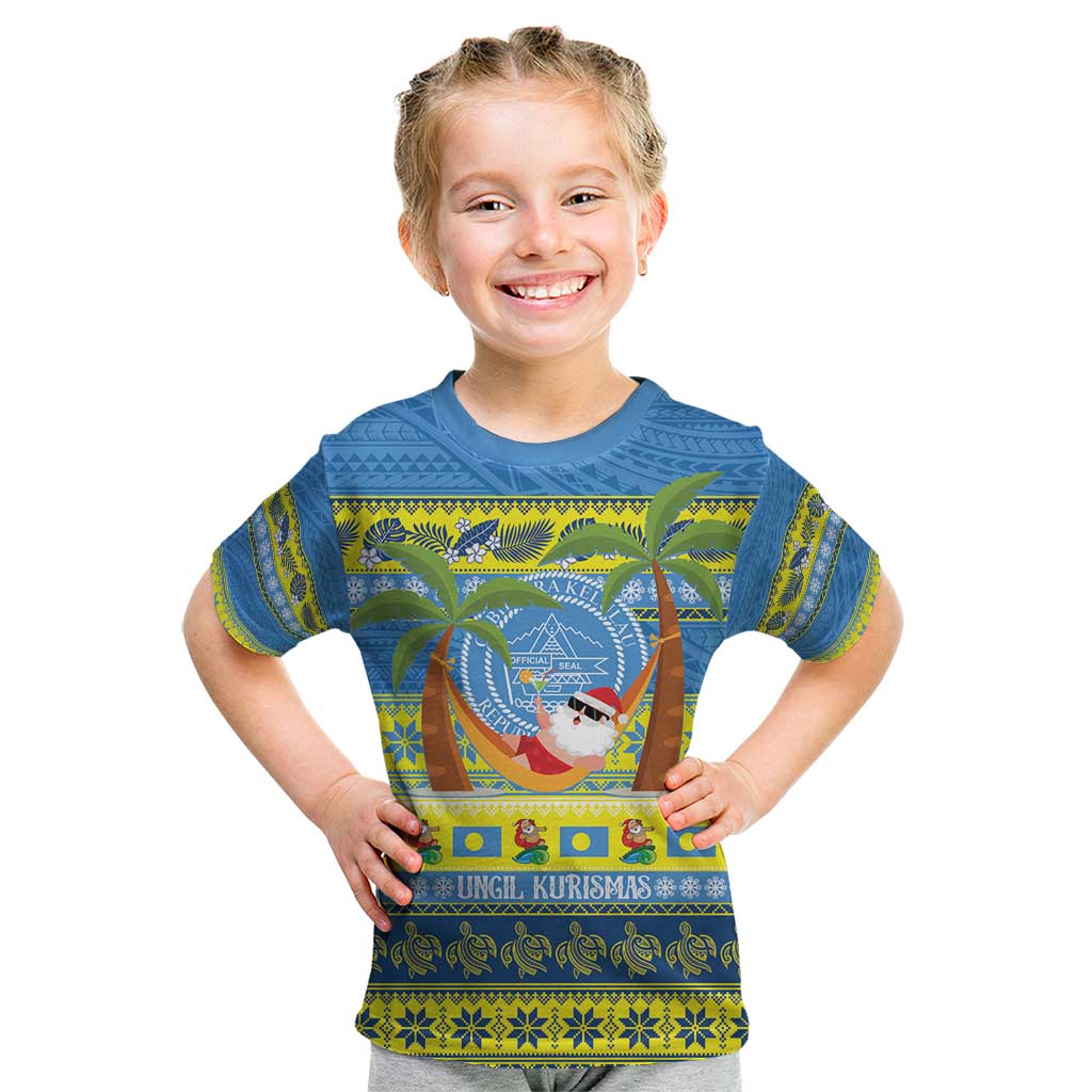 Palau Christmas Kid T Shirt Chilling Santa Ungil Kurismas LT14 Yellow - Polynesian Pride