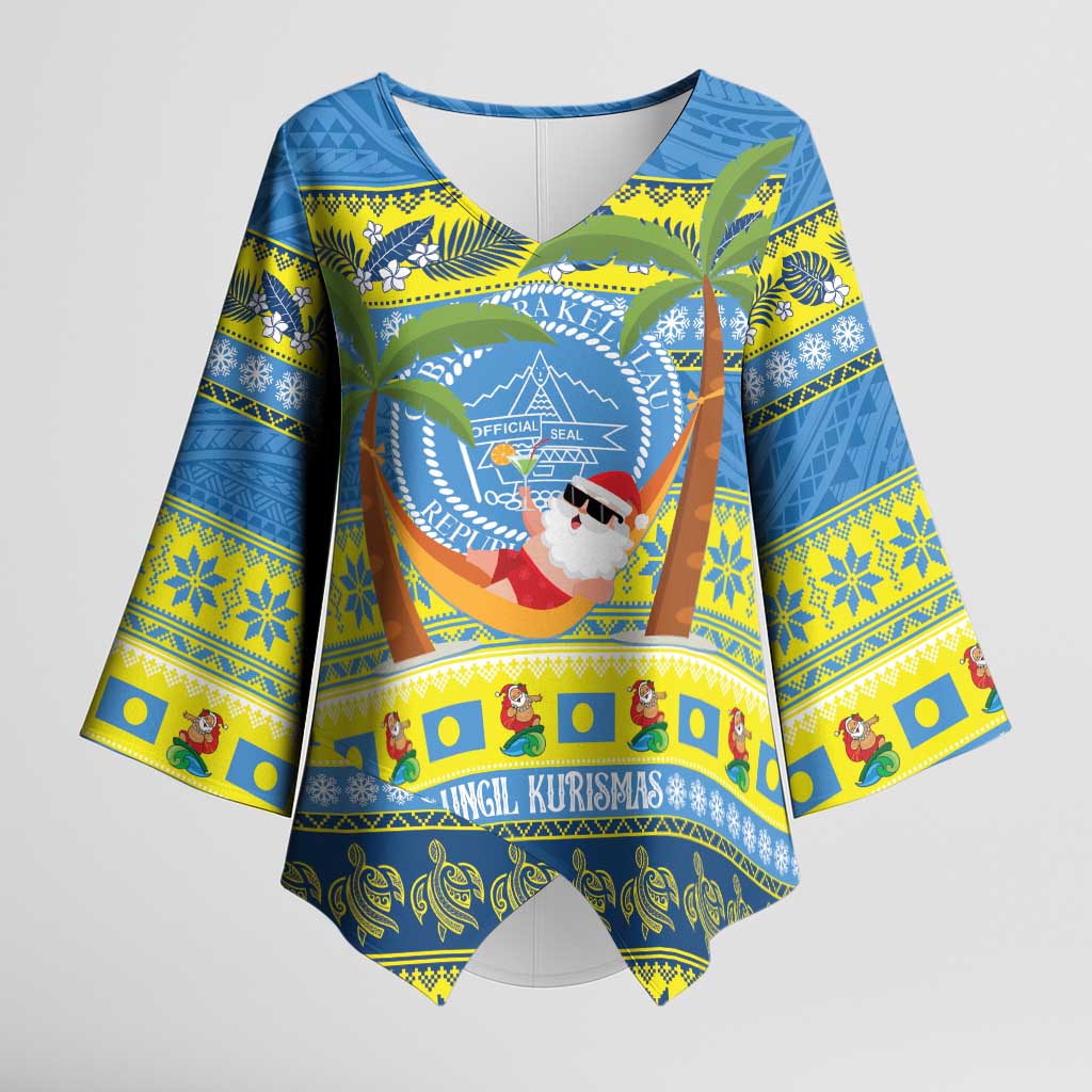 Palau Christmas Kimono Sleeve Blouse Chilling Santa Ungil Kurismas LT14 Female Yellow - Polynesian Pride