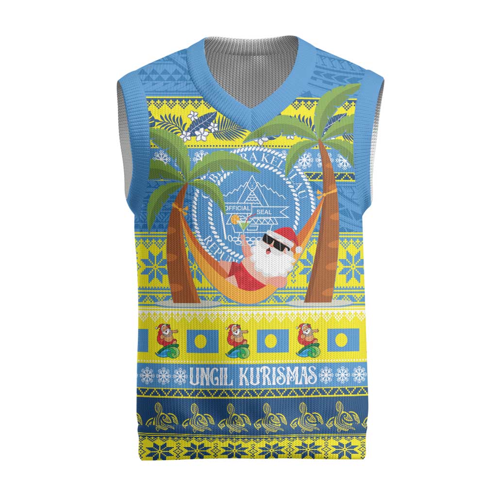 Palau Christmas Knitted V-Neck Vest Chilling Santa Ungil Kurismas LT14 Yellow - Polynesian Pride