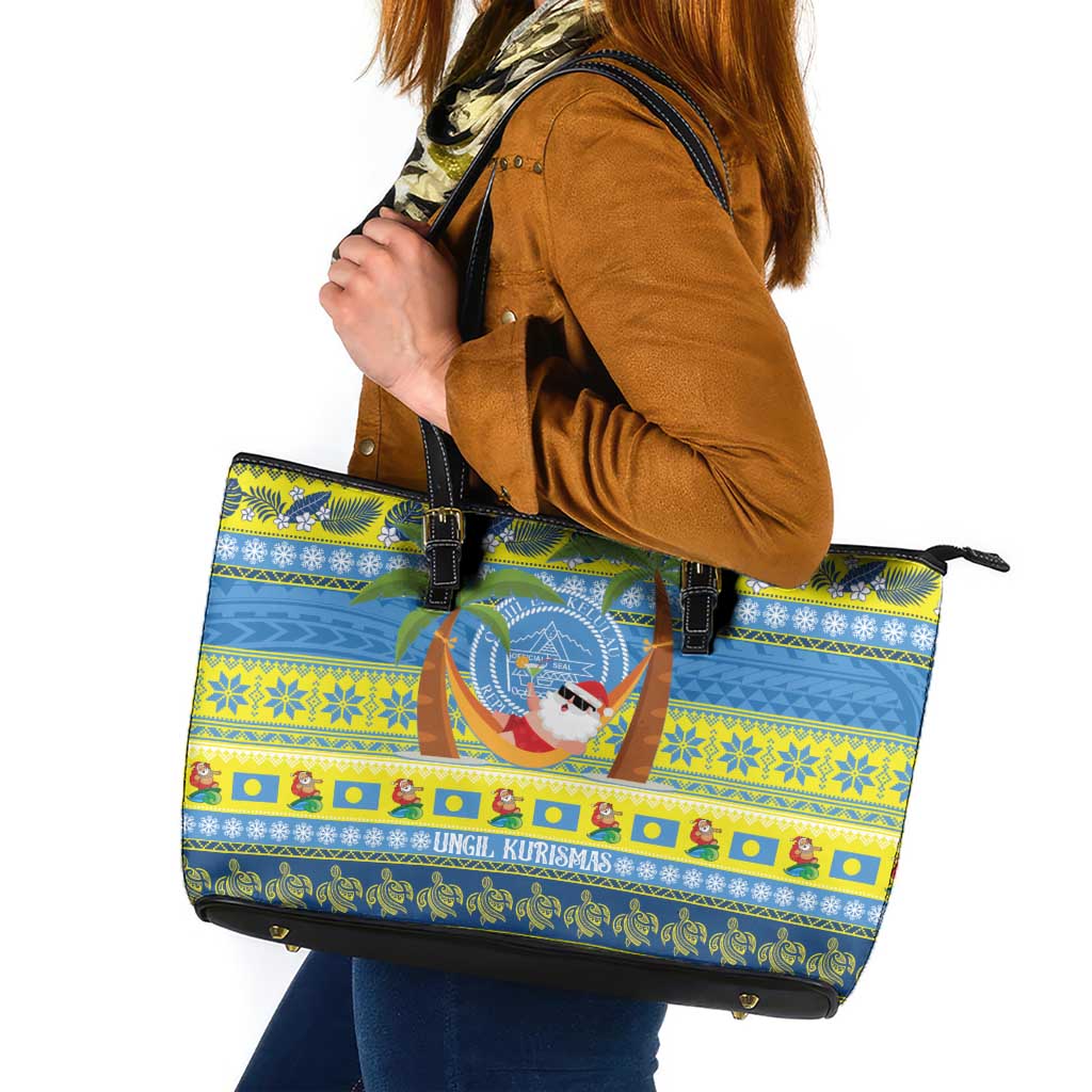 Palau Christmas Leather Tote Bag Chilling Santa Ungil Kurismas LT14 Yellow - Polynesian Pride