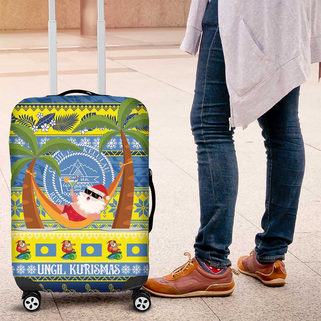 Palau Christmas Luggage Cover Chilling Santa Ungil Kurismas LT14 Yellow - Polynesian Pride