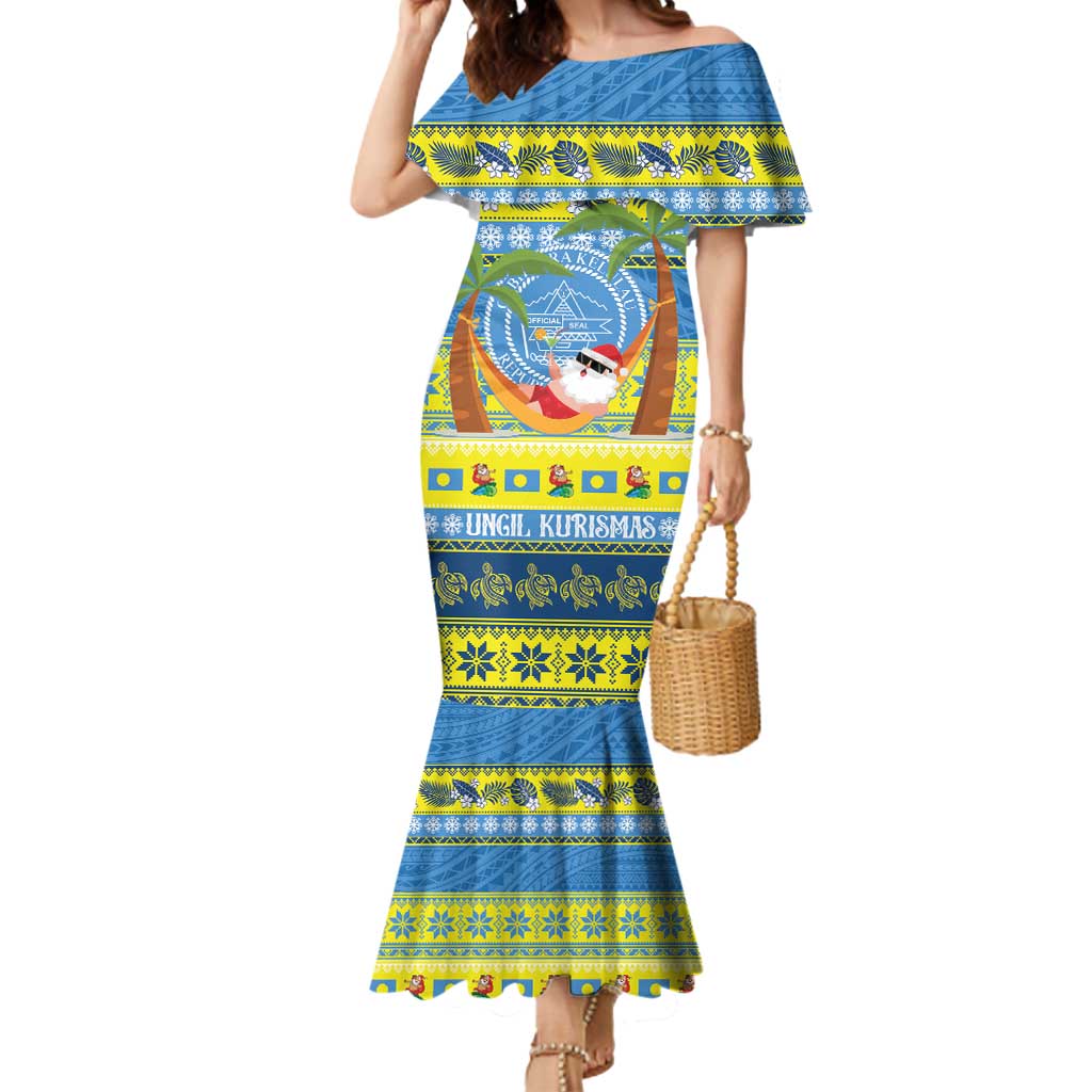 Palau Christmas Mermaid Dress Chilling Santa Ungil Kurismas LT14 Women Yellow - Polynesian Pride