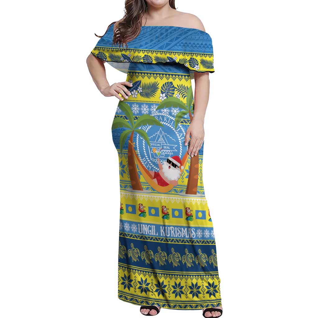 Palau Christmas Off Shoulder Maxi Dress Chilling Santa Ungil Kurismas LT14 Women Yellow - Polynesian Pride