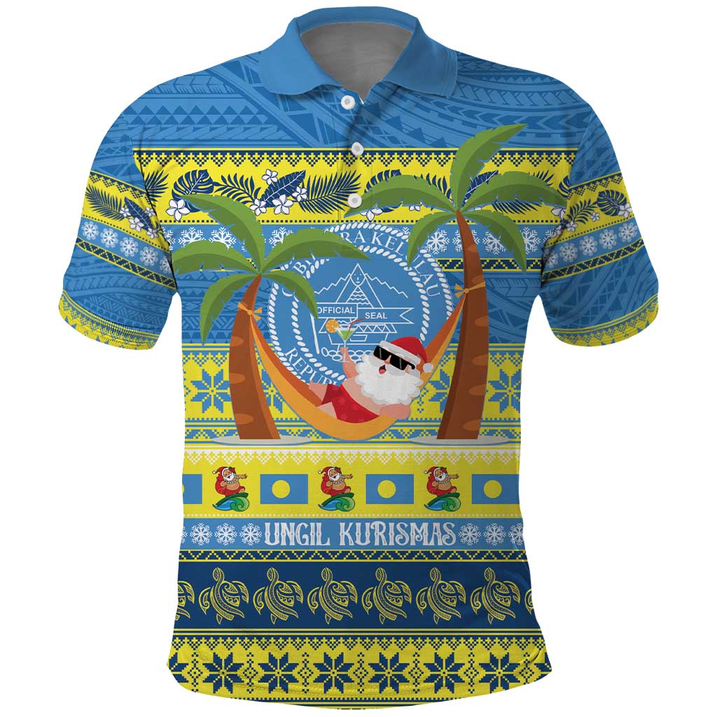 Palau Christmas Polo Shirt Chilling Santa Ungil Kurismas LT14 Yellow - Polynesian Pride