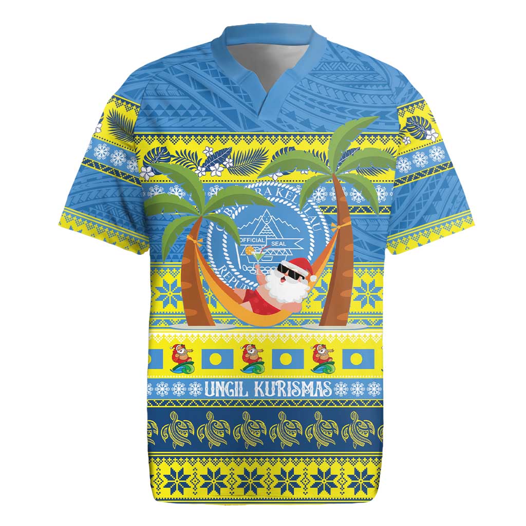 Palau Christmas Rugby Jersey Chilling Santa Ungil Kurismas LT14 Yellow - Polynesian Pride