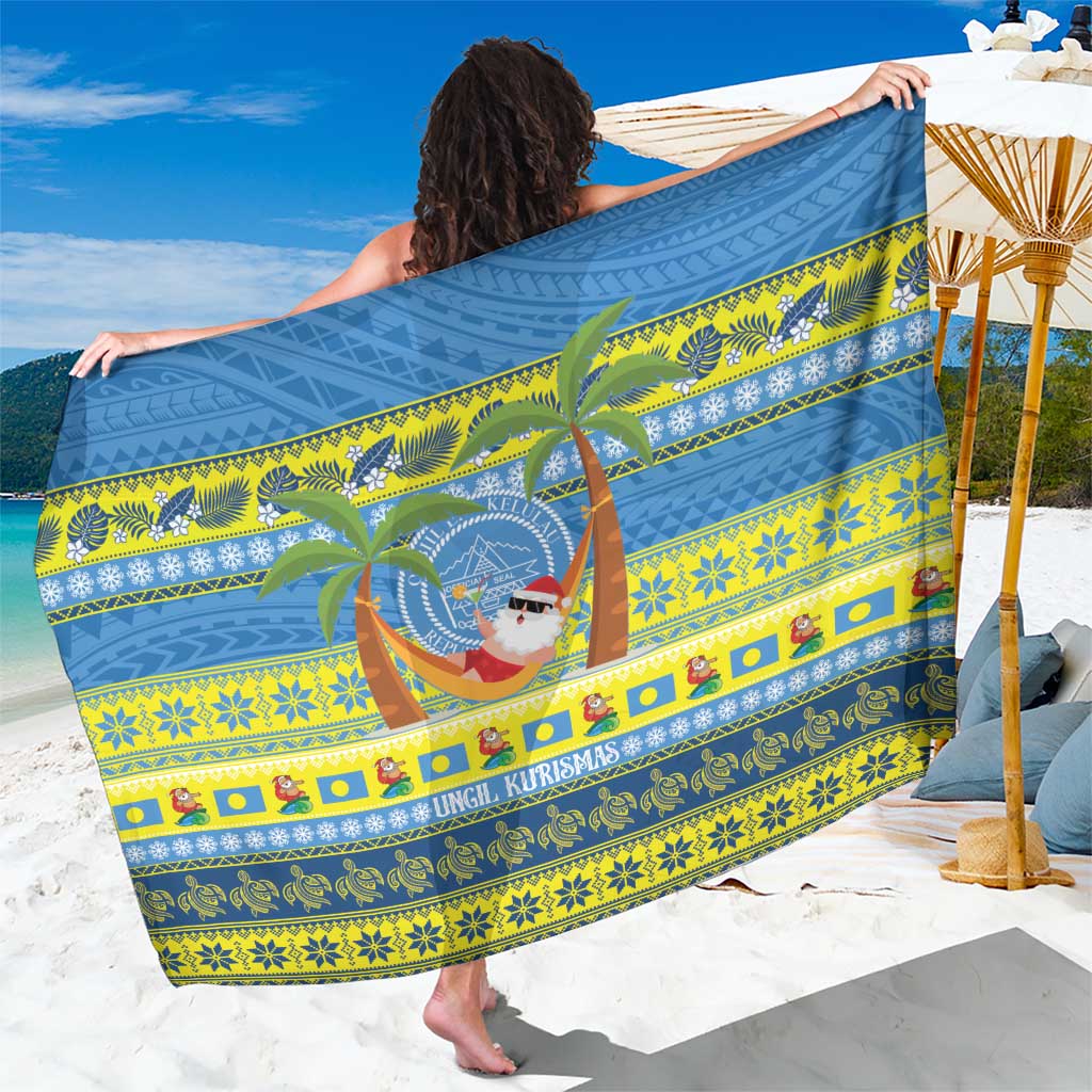 Palau Christmas Sarong Chilling Santa Ungil Kurismas LT14 One Size 44 x 66 inches Yellow - Polynesian Pride