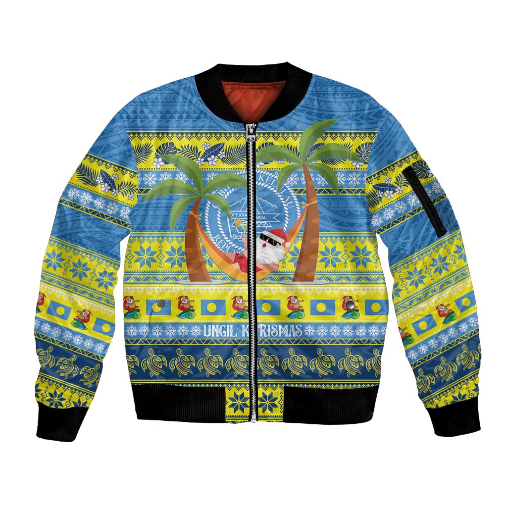Palau Christmas Sleeve Zip Bomber Jacket Chilling Santa Ungil Kurismas LT14 Unisex Yellow - Polynesian Pride